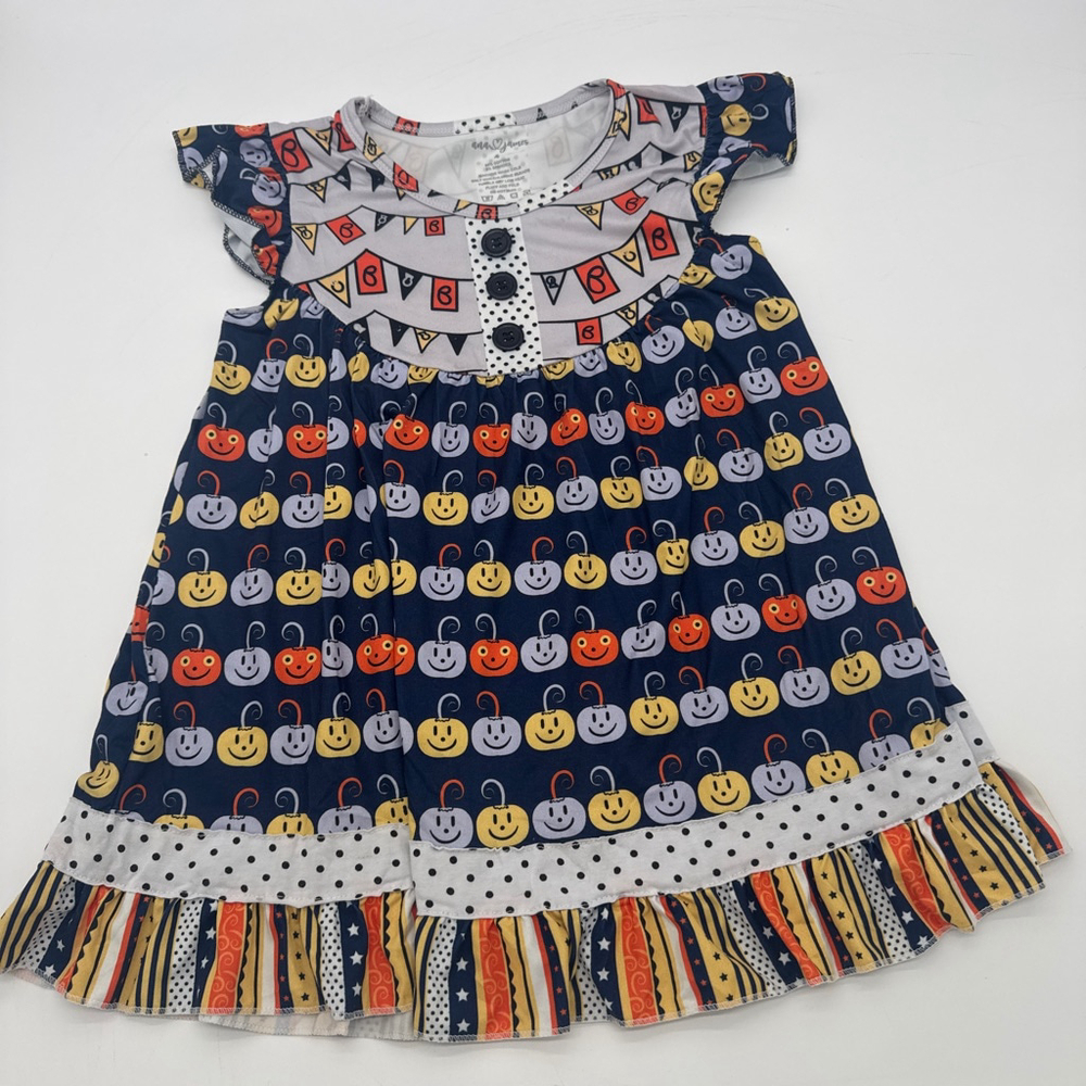ANA JAMES Casual Dress Size 4 Navy Orange Pumpkin Print